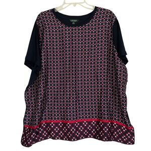 Lauren Ralph Lauren Blouse Womens 3X Blue Maroon Geometric Lightweight Flowy